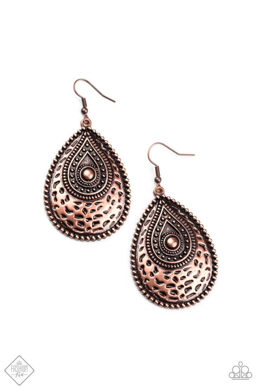 Paparazzi Rural Muse Copper Fishhook Earrings - Fashion Fix Simply Santa Fe Trend - November 2020 - P5SE-CPXX-069WP
