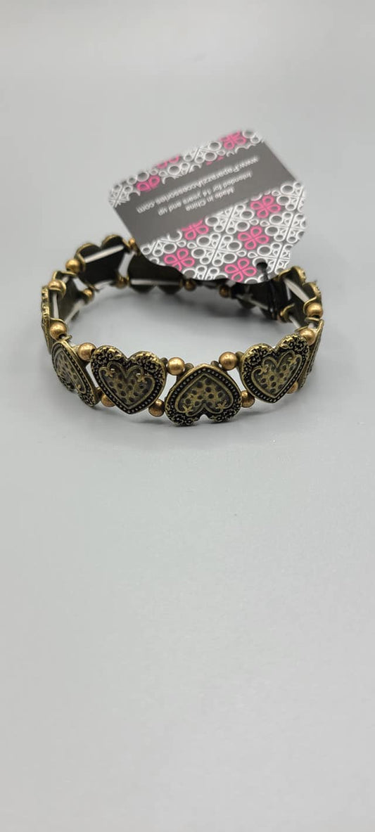 Paparazzi Rustic Heartthrob Brass Stretch Bracelet - Fashion Fix Exclusive March 2021