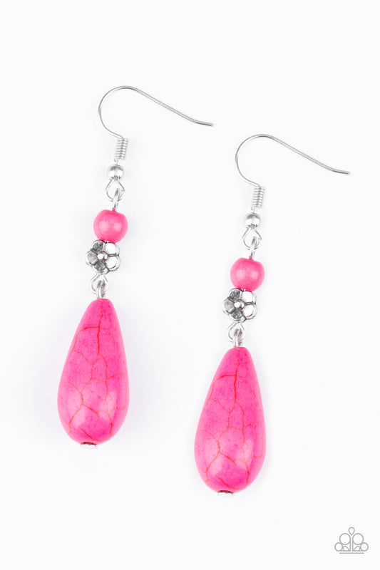 Paparazzi Sandstone Sunflowers Pink Stone Fishhook Earrings