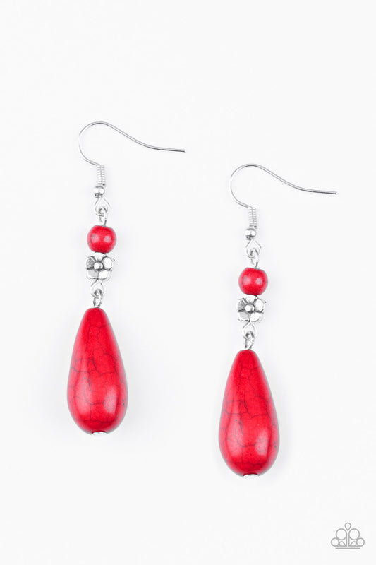Paparazzi Sandstone Sunflowers Red Stone Fishhook Earrings