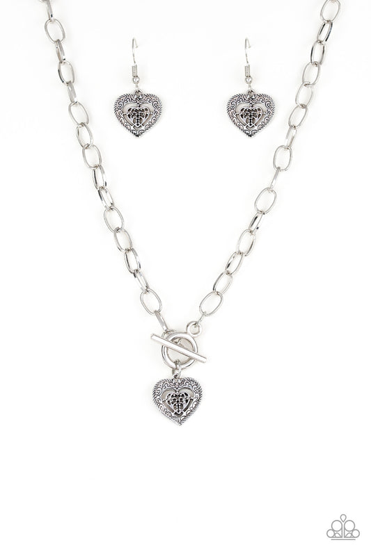 Paparazzi Say No Amour Silver Heart Short Toggle Necklace
