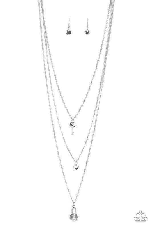 Paparazzi Secret Heart Silver Long Necklace