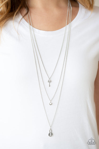 Paparazzi Secret Heart Silver Long Necklace
