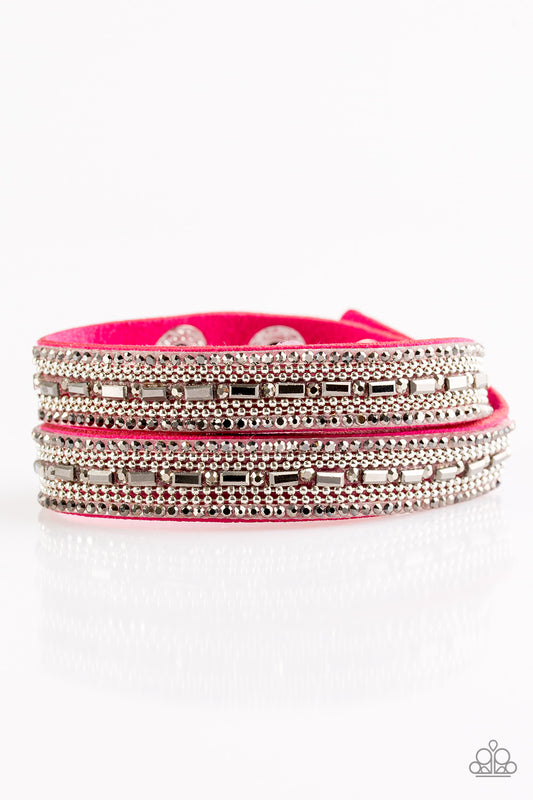 Paparazzi Shimmer and Sass Pink Double Wrap Snap Bracelet