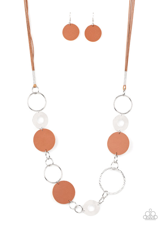 Paparazzi Sooner Or LEATHER Brown Long Necklace