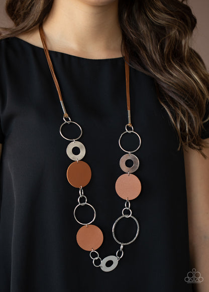 Paparazzi Sooner Or LEATHER Brown Long Necklace
