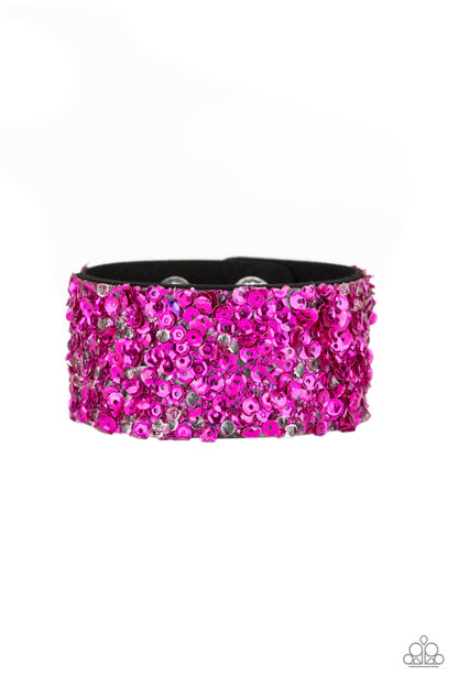 Paparazzi Starry Sequins Pink Sequin Single Wrap Snap Bracelet