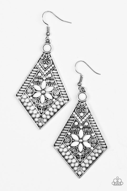 Paparazzi Stay Wild, Wildflower White Fishhook Earrings