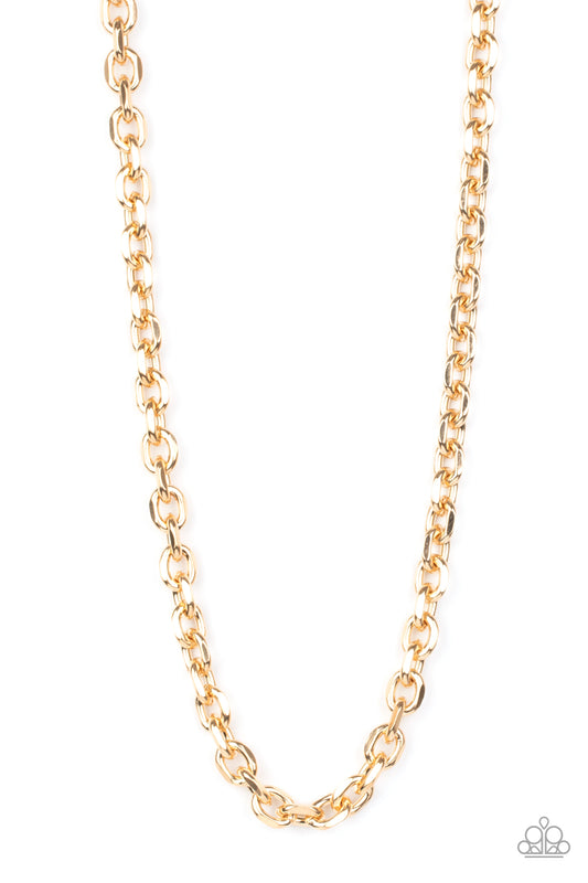 Paparazzi Steel Trap Gold Men's Long Necklace