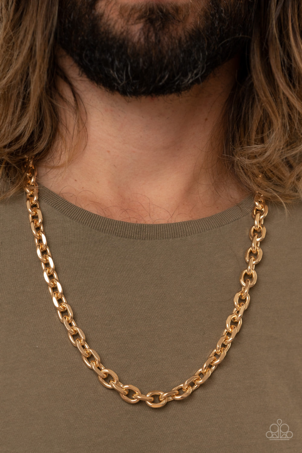 Paparazzi Steel Trap Gold Men's Long Necklace