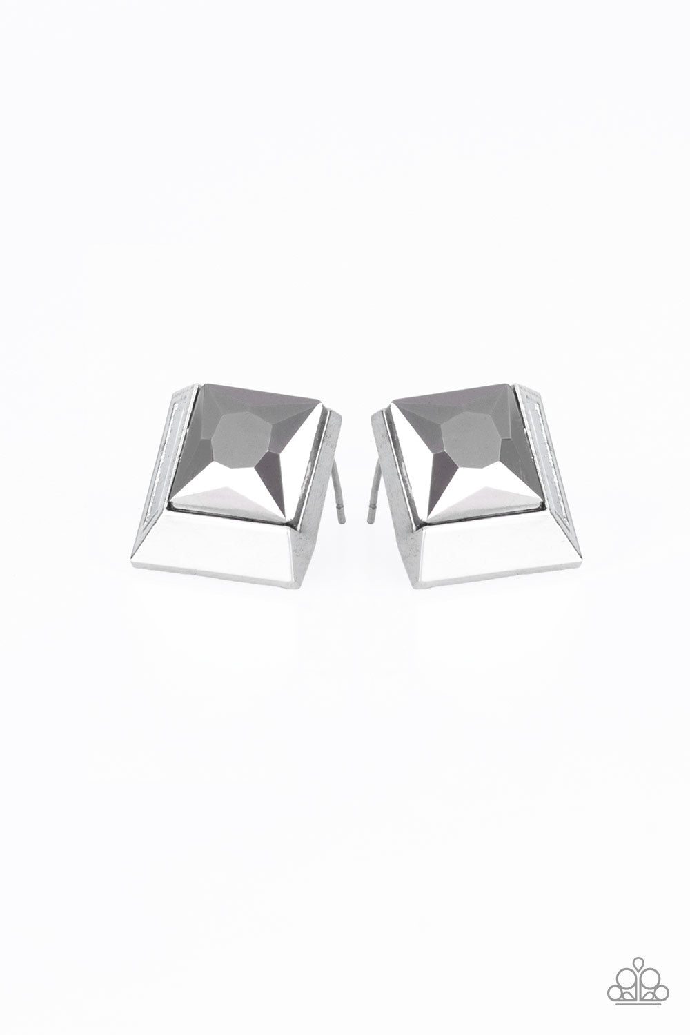 Paparazzi Stellar Square Silver Post Earrings hematite rhinestone