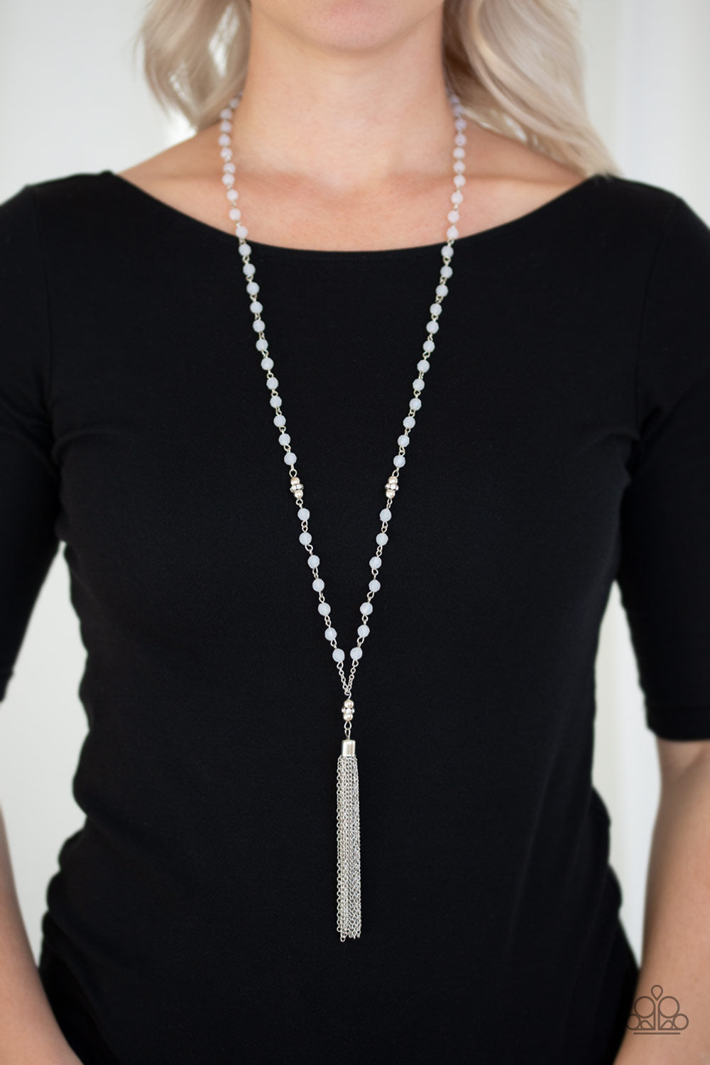 Paparazzi Tassel Takeover White Long Necklace