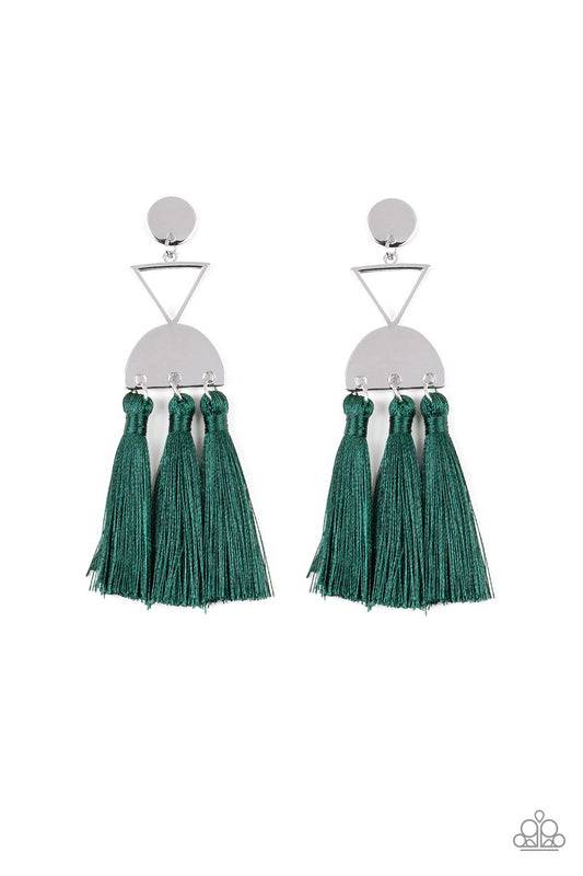Paparazzi Tassel Trippin' Green Post Earrings - P5PO-GRXX-033XX