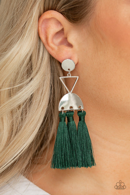 Paparazzi Tassel Trippin' Green Post Earrings - P5PO-GRXX-033XX