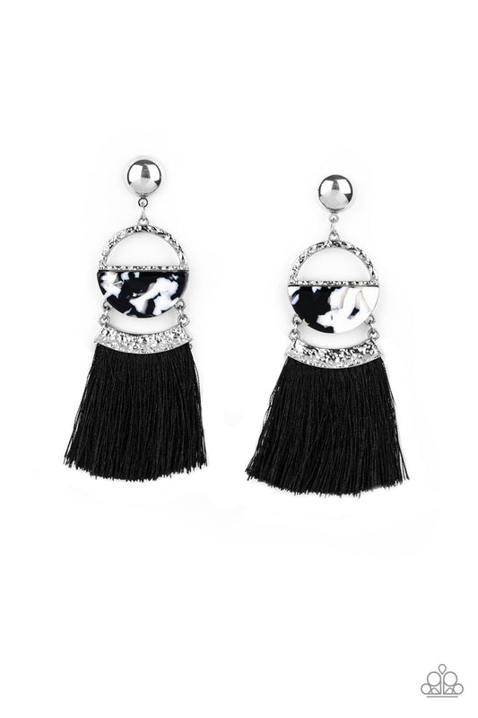 Paparazzi Tassel Trot Black Post Earrings