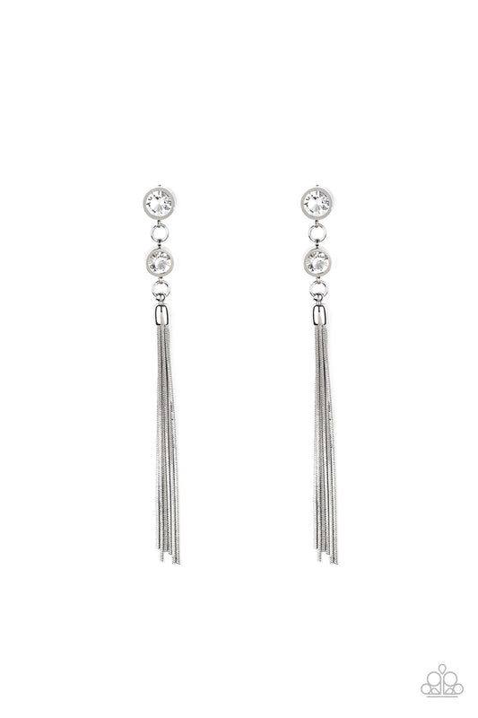 Paparazzi Tassel Twinkle White Post Earrings