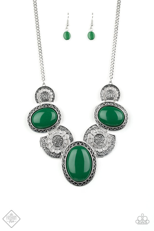 Paparazzi The Medallion-aire Green Short Necklace - Fashion Fix Glimpses of Malibu September 2019