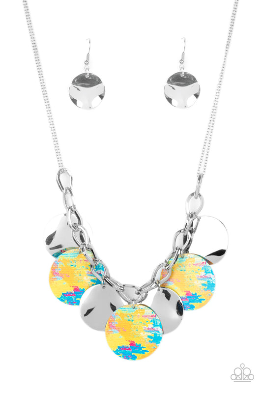 Paparazzi Tie Dye Drama Yellow Short Necklace