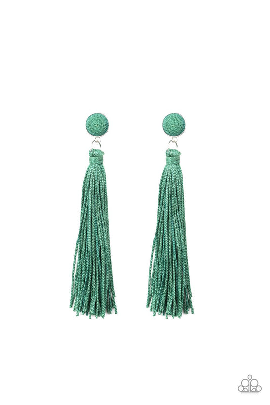 Paparazzi Tightrope Tassel Green Post Earrings