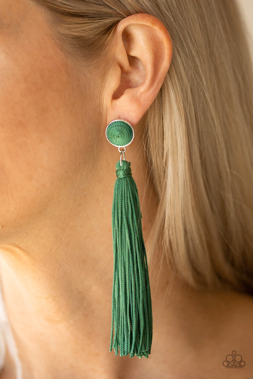 Paparazzi Tightrope Tassel Green Post Earrings