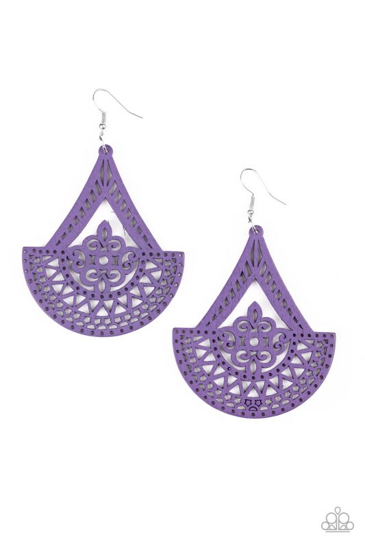 Paparazzi Tiki Sunrise Purple Wood Fishhook Earrings
