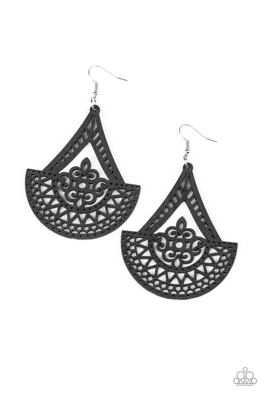 Paparazzi Tiki Sunrise Black Wood Fishhook Earrings