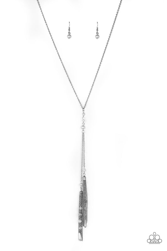 Paparazzi Timeless Tassels White Long Necklace