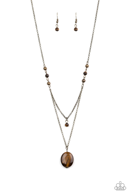 Paparazzi Time To Hit The Roam Brass Tiger's Eye Short Necklace