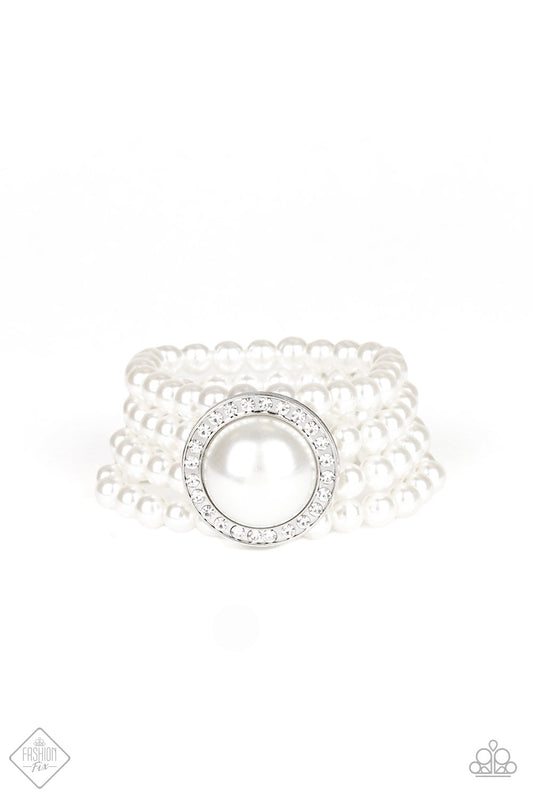 Paparazzi Top Tier Twinkle White Stretch Bracelet - Fashion Fix Fiercely 5th Avenue April 2020