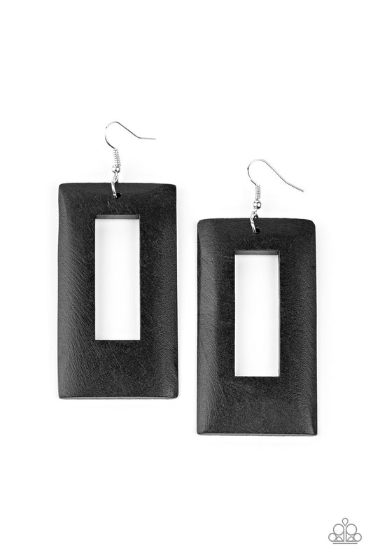 Paparazzi Totally Framed Black Wood Fishhook Earrings