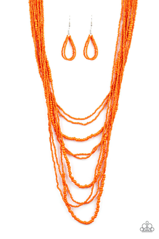 Paparazzi Totally Tonga Orange Seed Bead Long Necklace
