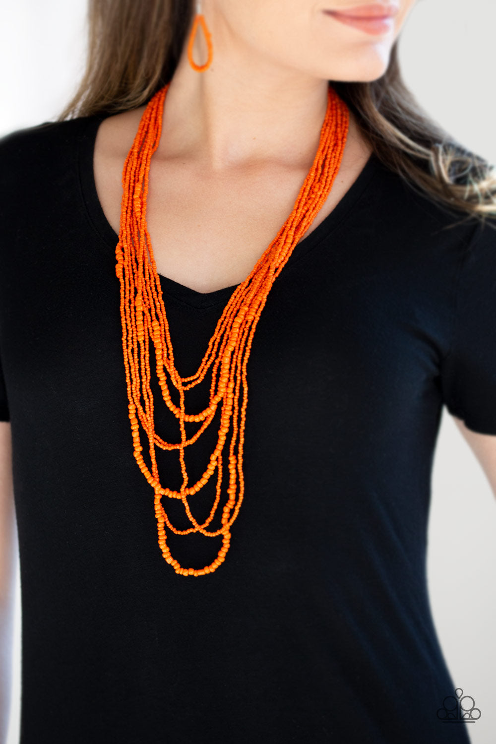 Paparazzi Totally Tonga Orange Seed Bead Long Necklace