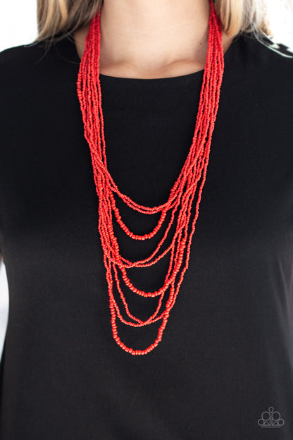 Paparazzi Totally Tonga Red Seed Bead Long Necklace