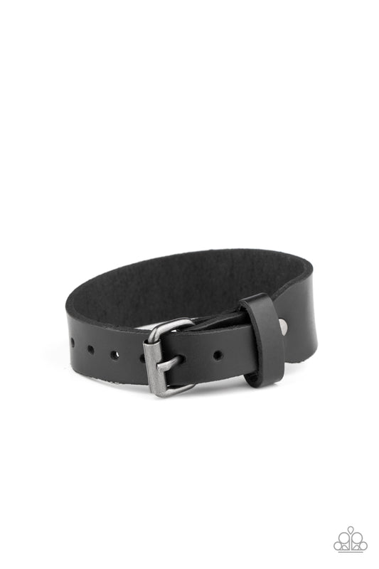 Paparazzi Tougher Than Leather Black Single Wrap Snap Bracelet