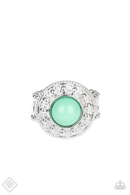 Paparazzi Treasure Chest Shimmer Green Ring - Fashion Fix Glimpses Of Malibu April 2020