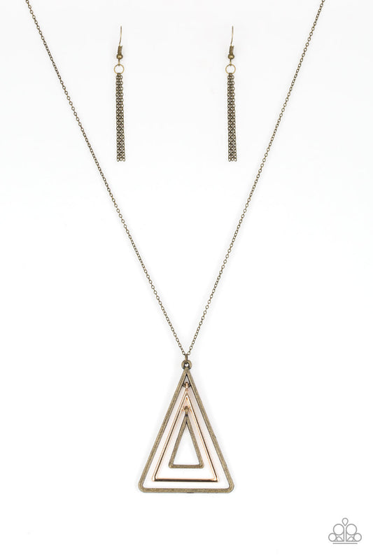 Paparazzi TRI Harder Brass Long Necklace