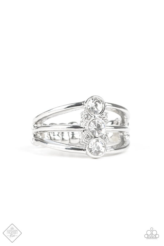 Paparazzi Triple Crown Winner White Ring - Fashion Fix Fiercely 5th Avenue June 2019