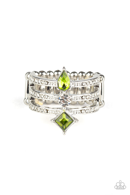 Paparazzi Triple Throne Twinkle Green Ring