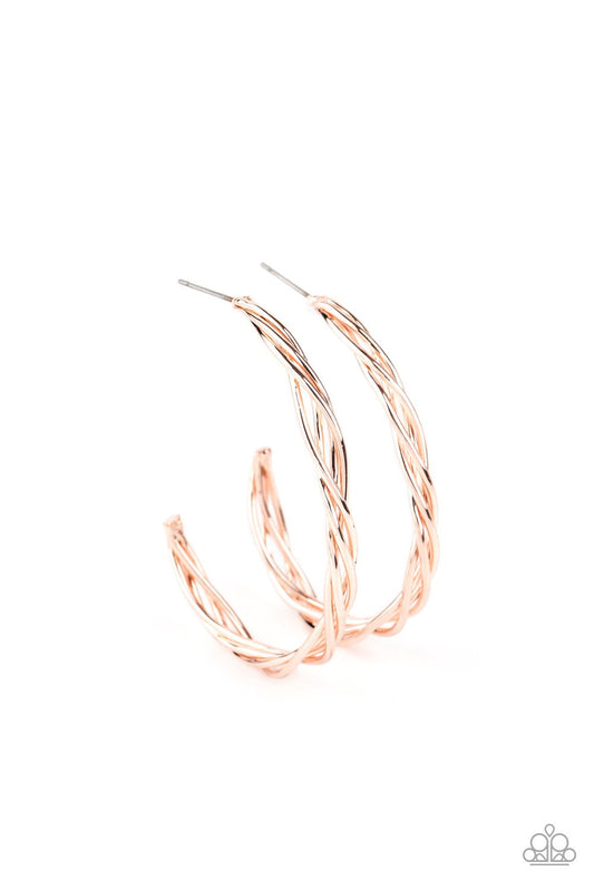 Paparazzi Twisted Tango Rose Gold Post Hoop Earrings