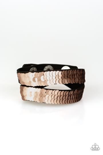 Paparazzi Under The Sequins Rose Gold Sequin Double Wrap Snap Bracelet