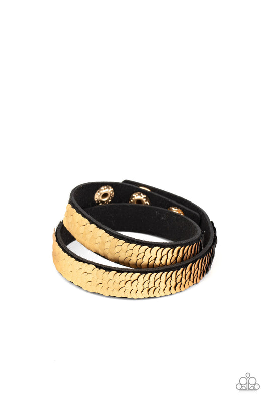 Paparazzi Under The Sequins Gold Sequin Double Wrap Snap Bracelet - P9DI-URGD-036XX