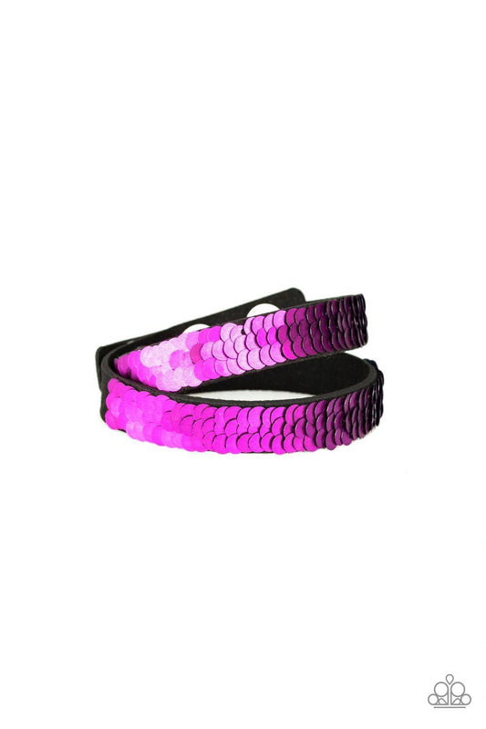 Paparazzi Under The Sequins Purple Sequin Double Wrap Snap Bracelet