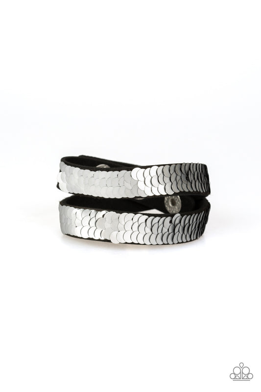 Paparazzi Under The Sequins Silver Sequin Double Wrap Snap Bracelet - P9DI-URSV-139XX