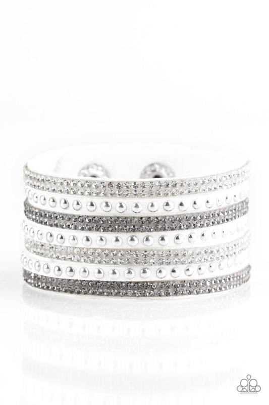 Paparazzi Victory Shine White Single Wrap Snap Bracelet