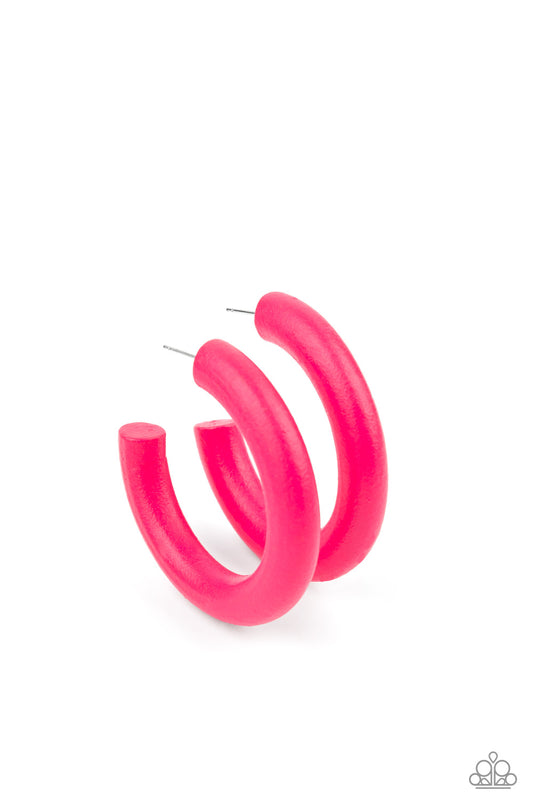 Paparazzi Woodsy Wonder Pink Wood Post Hoop Earrings